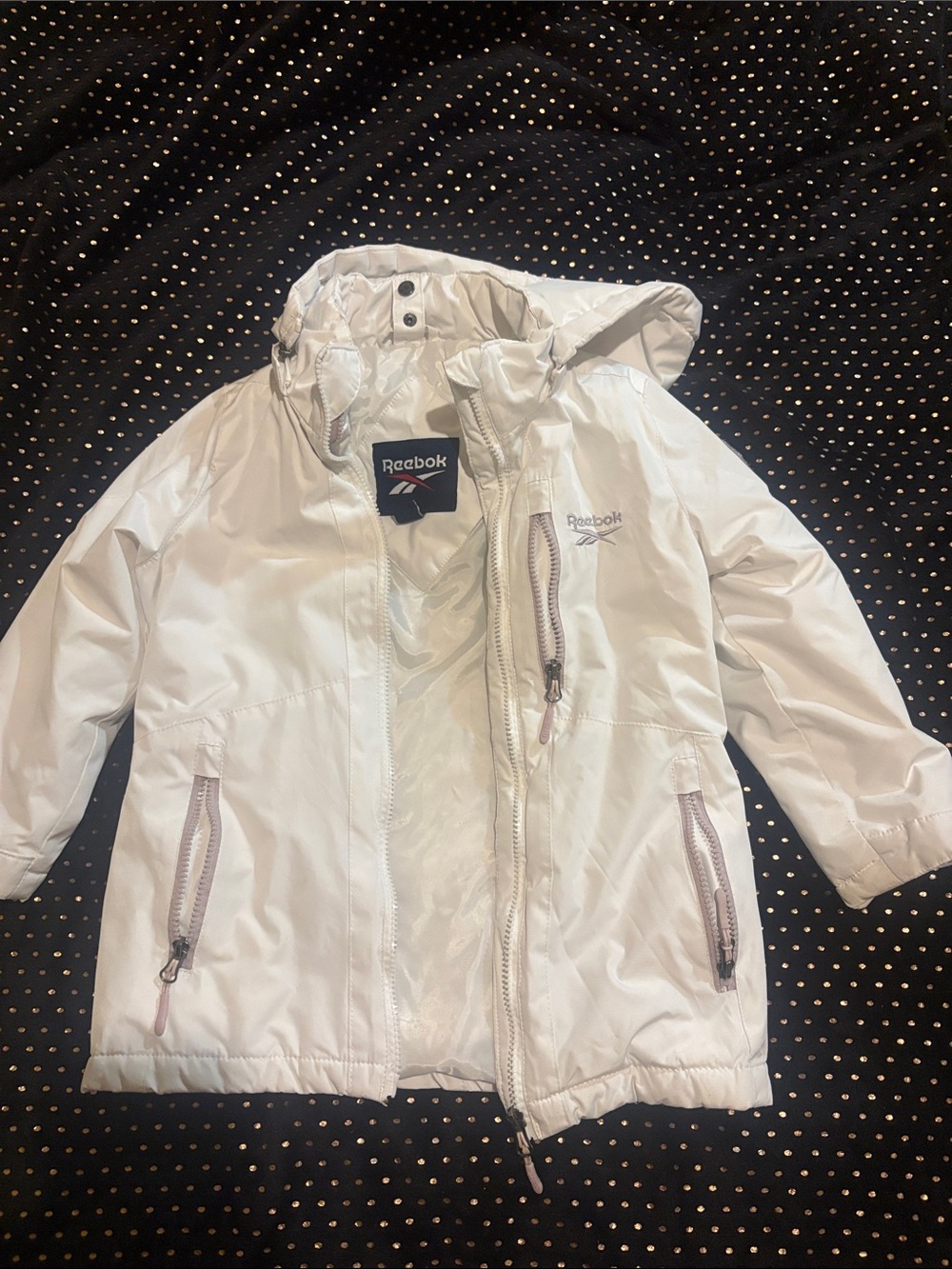 Reebok Kids White Hooded Raincoat with Zipper Pockets